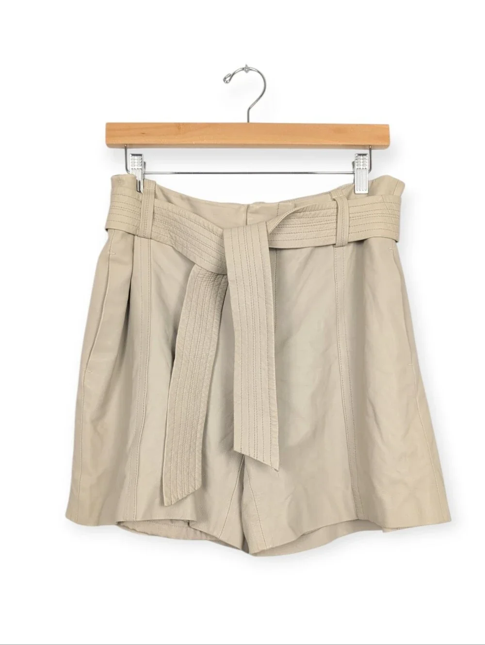 Vince Leather Shorts 10 Light Dove Lamb Leather Belted High Rise Shorts